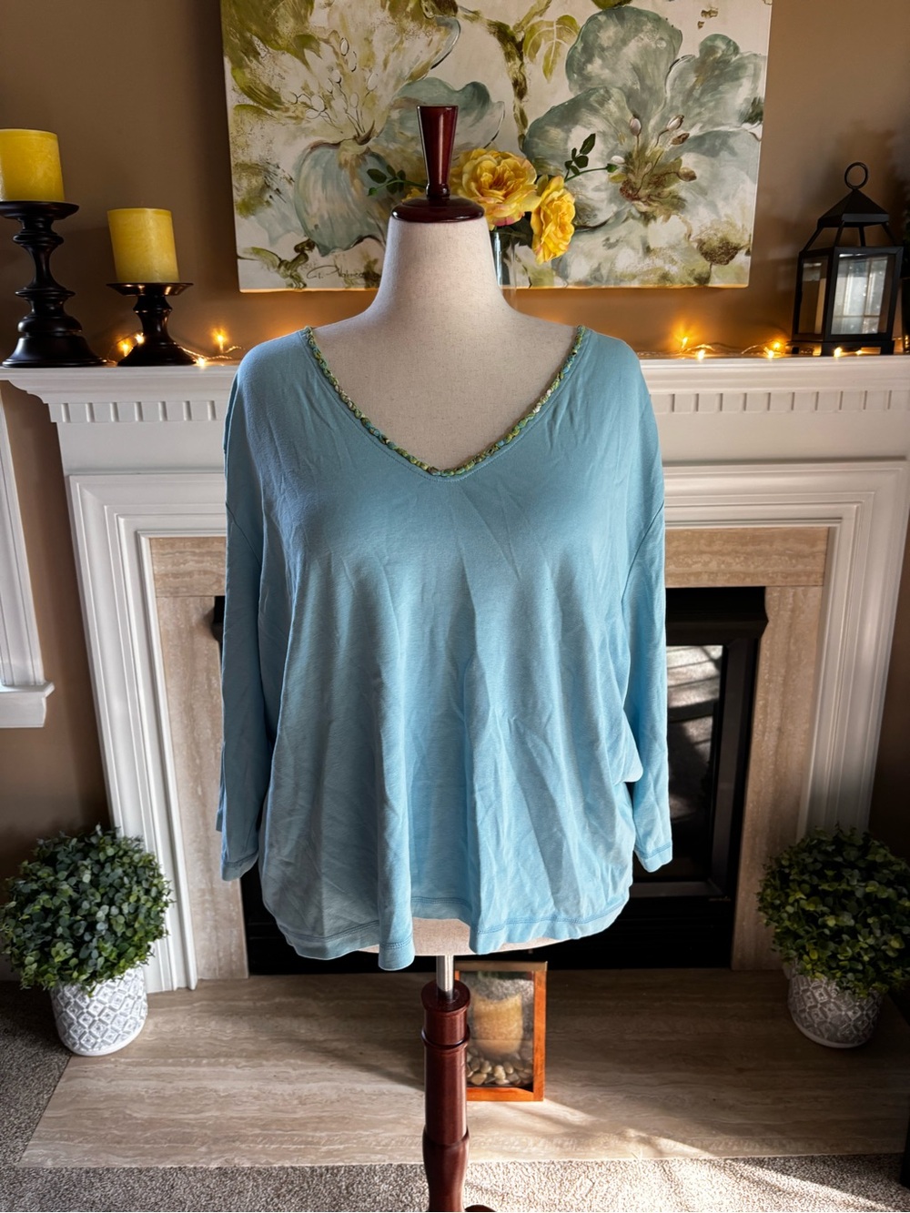 *NEW* Sigrid Olsen City Sketch Braided V-Neck Pullover Top - Size 3XL